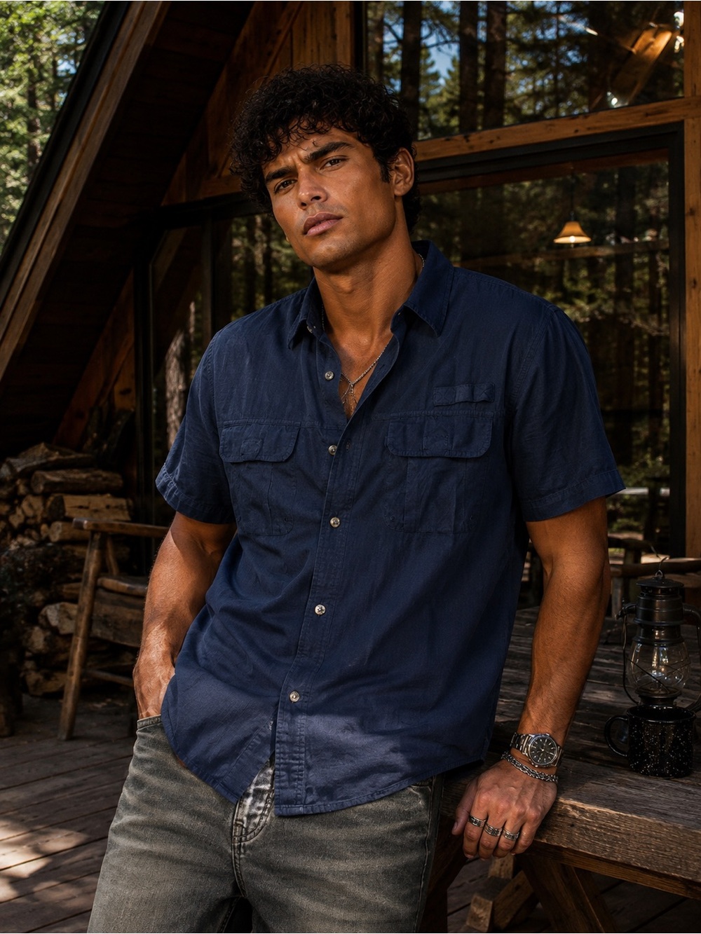 G.H. Bass Explorer XL Navy Short Sleeve Fishing Outdoor Button Up Shirt